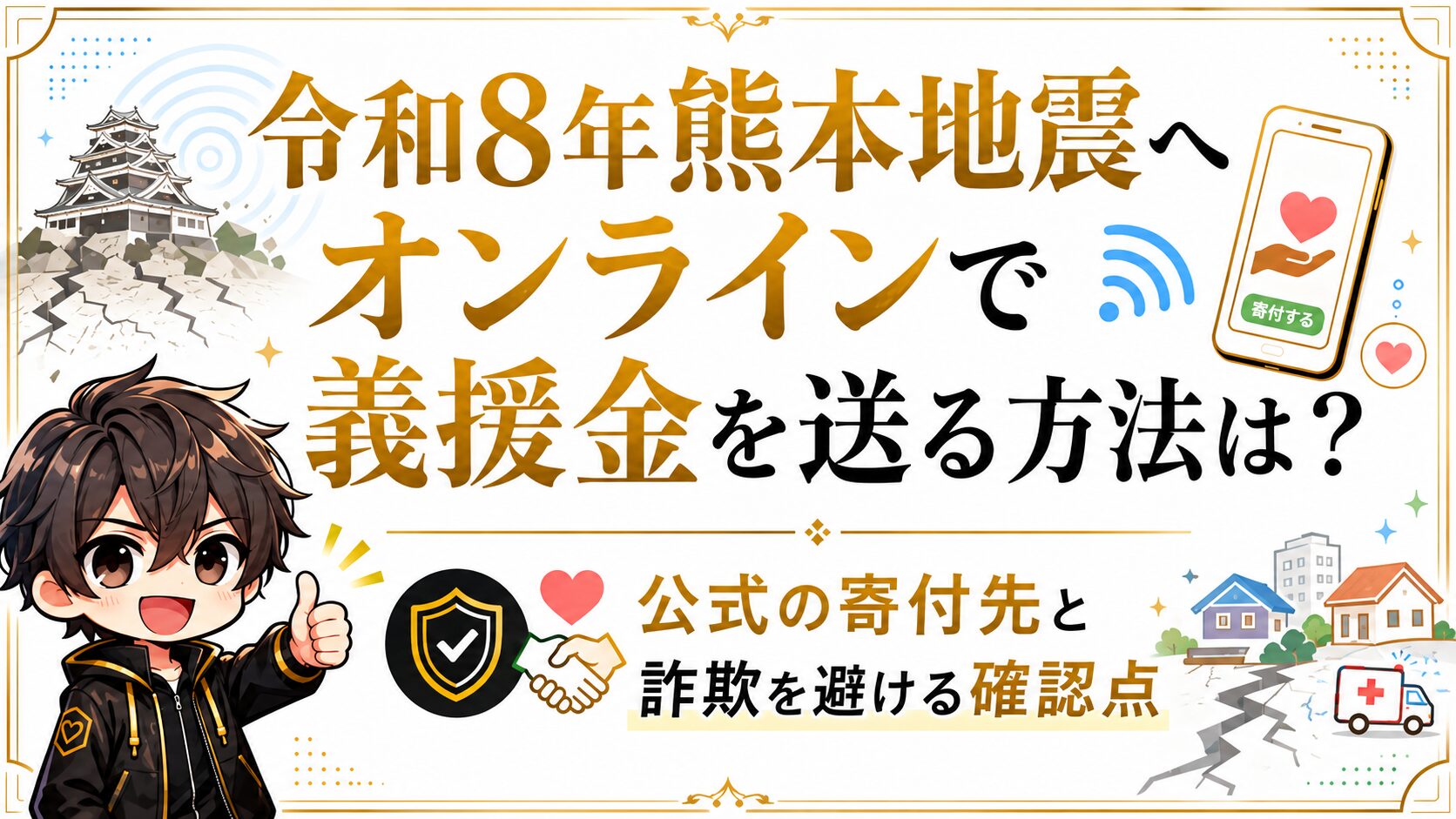 令和8年熊本地震へオンラインで義援金を送る方法、公式の寄付先と詐欺を避ける確認点のサムネイル